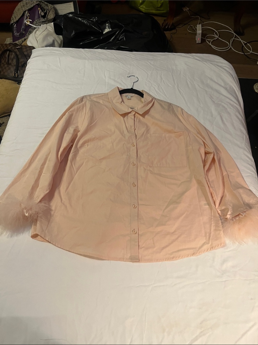Cato Peach Button-Front Shirt with Feather Cuffs